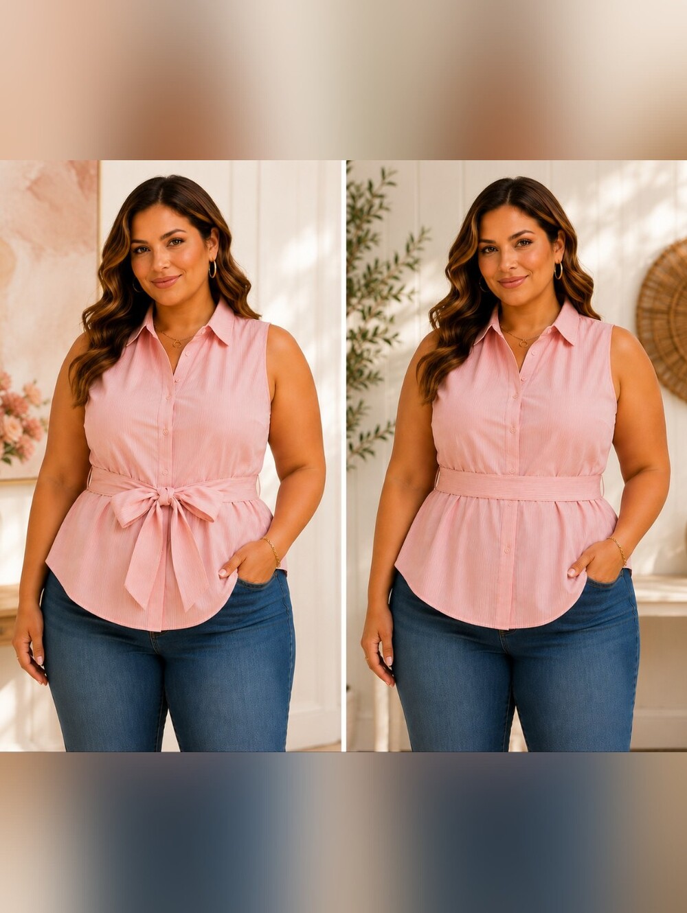 NWT! Lane Bryant Pink Pinstripe Sleeveless Button-Up Top Waist Tie Plus Size 22